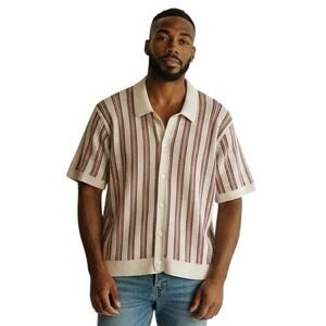 Madewell Cream and Brown Striped Polo Shirt